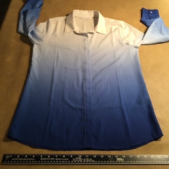 calvin KLEIN 100% Polyester OMBRE DIP DYE Roll Tab Blouse, NWOT, Size Small - Picture 5 of 7